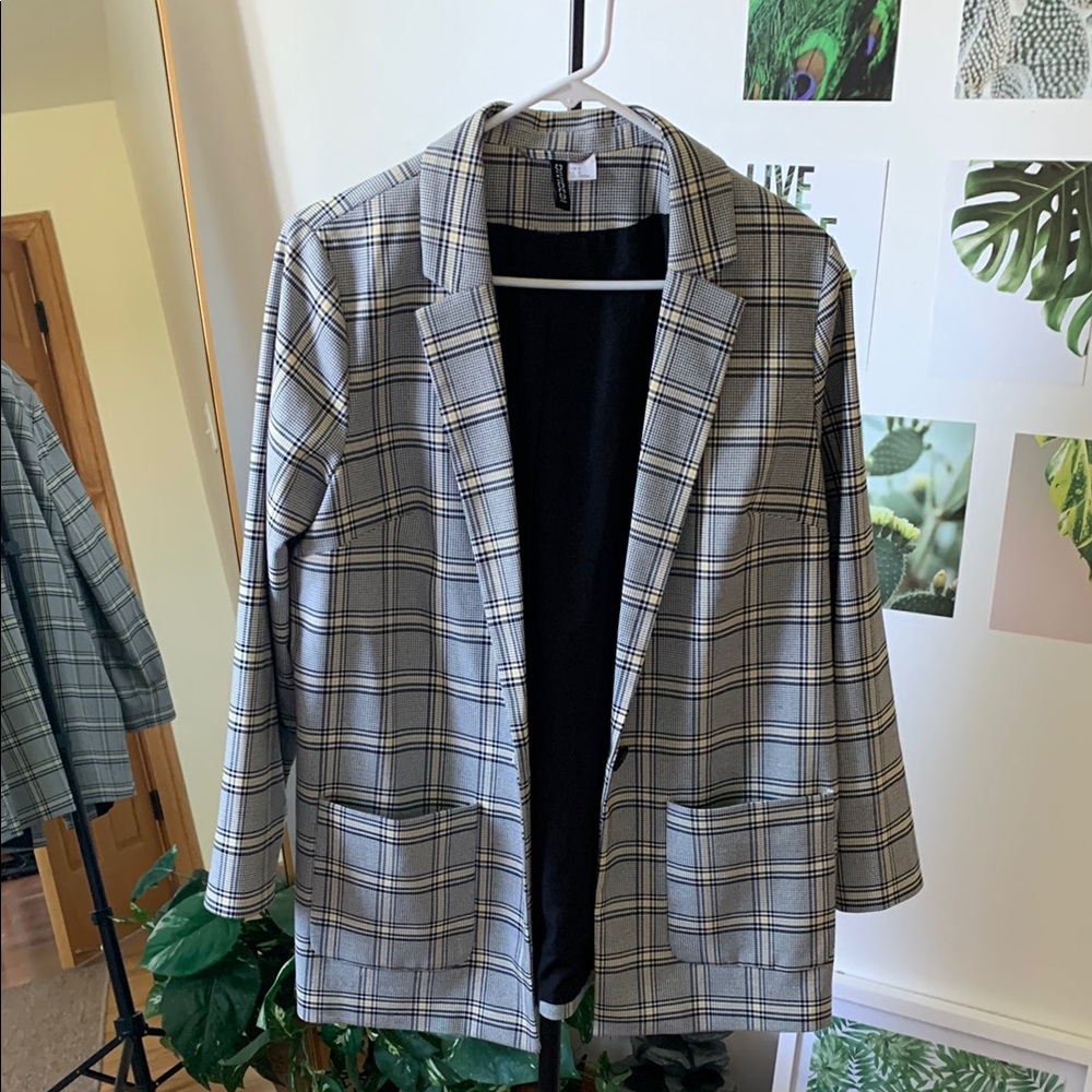 Plaid Open-Front Blazer